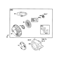 Starter Rewind/Housing Blower Diagram and Parts List for 185400-185499 0412-0599 Briggs and Stratton Engine